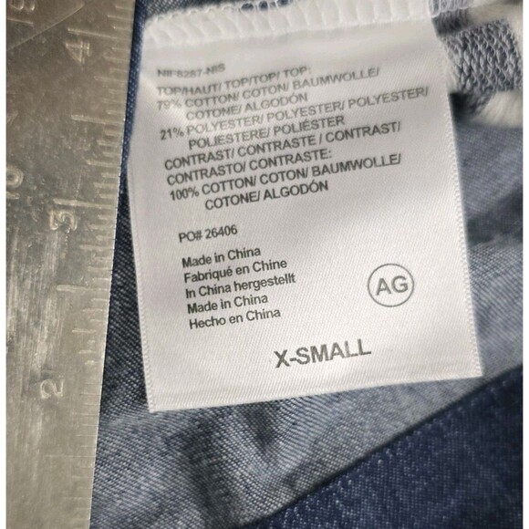 AG Adriano Goldschmied Striped Denim Short Sleeve Top XS Navy White Back Zipper - Picture 9 of 11